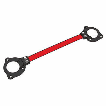 Red and black car suspension strut bar with mounting brackets on white background, auto parts, performance upgrade, vehicle tuning