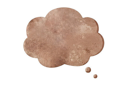 Watercolor thought bubble with speckled texture is isolated on transparent background