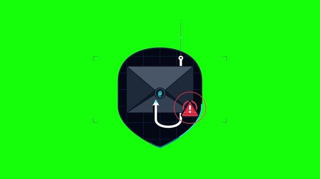 Email phishing attack alert animation: cybersecurity threat on green screen cyberattack