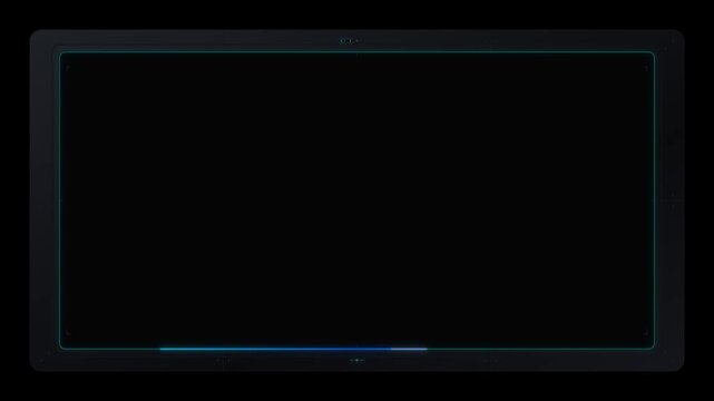 Digital hud loading frame with glowing cyan progress bar border overlay on black background