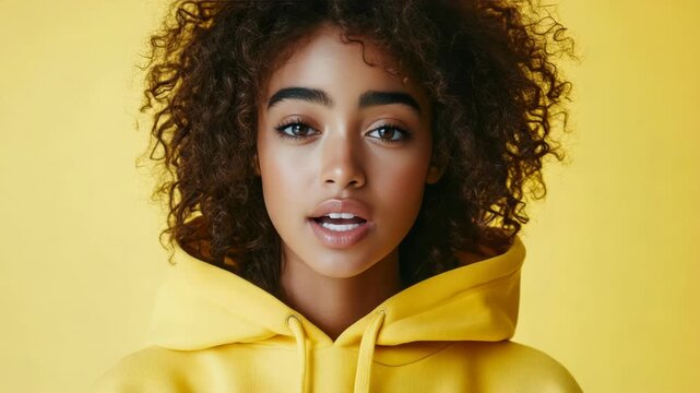 Portrait of a modern young woman with determined expression, showcasing ambition and youthful energy.