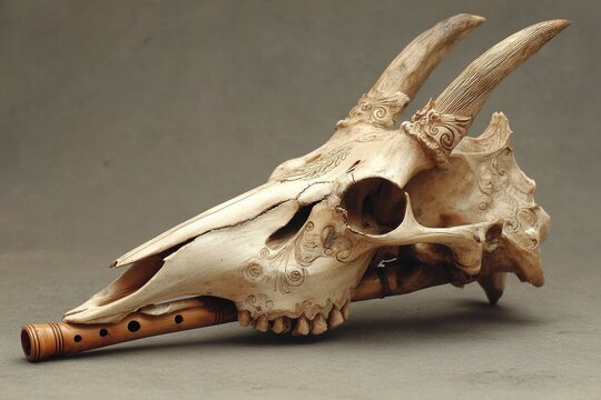 animal skull turned into tribal flute