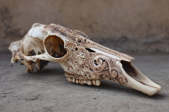 animal skull turned into tribal flute