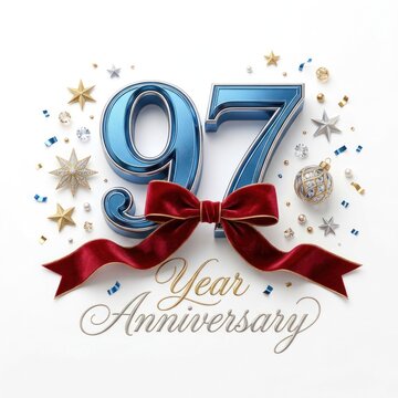 Elegant 97th Year Anniversary Celebration with Red Bow and Confetti.