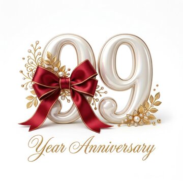 Elegant 99 Year Anniversary Celebration with Red Bow and Gold Accents.