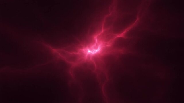 Deep crimson plasma blooms outward, luminous thunder light gradually extending and thickening against deep black with intense energy, cinematic glow, and smooth dynamic motion.