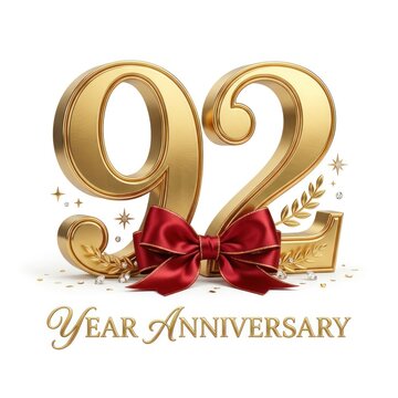 Golden 92nd Year Anniversary Celebration with Red Bow and Confetti 1.