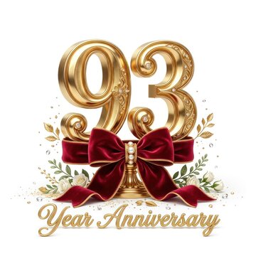 Golden 93 Year Anniversary Celebration with Red Velvet Bow and Floral Accents.