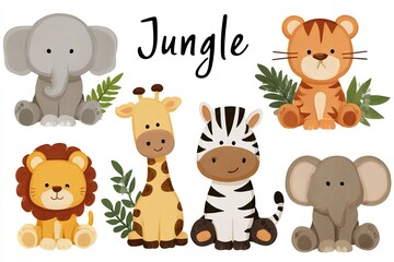 Obraz premium jungle animal clipart with name labels