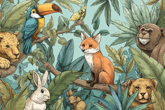 jungle animal clipart in comic style