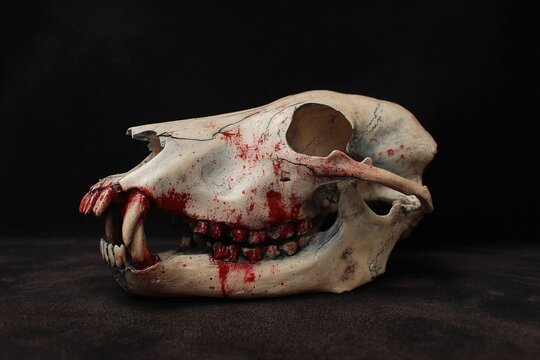 realistic wolf skull with blood stains