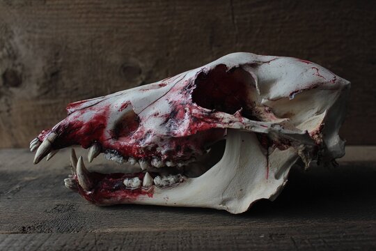 realistic wolf skull with blood stains
