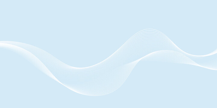 Undulate smooth wave lines design. Abstract flowing stripes template. White fluid curved shape on light teal blue background. 