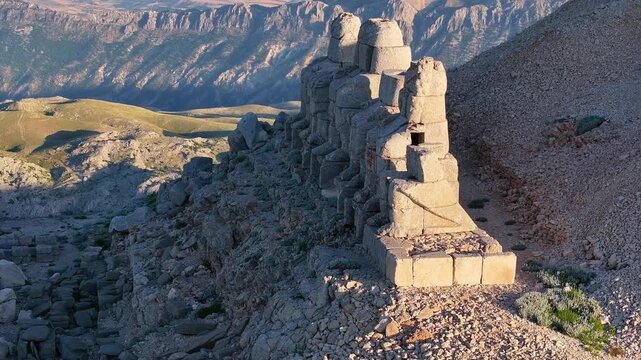 Nemrut Mountain Statues (Nemrut Dagi Heykelleri) Drone Video, Kingdom of Commagene, Adiyaman Turkiye (Turkey)