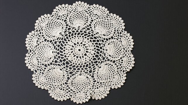 White crocheted doily on dark background