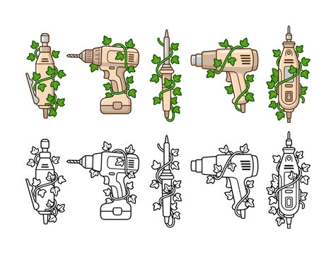 Outline drawing tool rotary dremel with ivy plant for crafting.