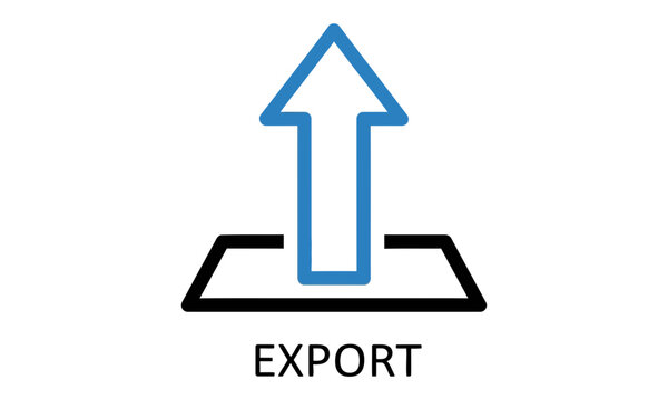 Blue upload arrow icon with export label on a white background