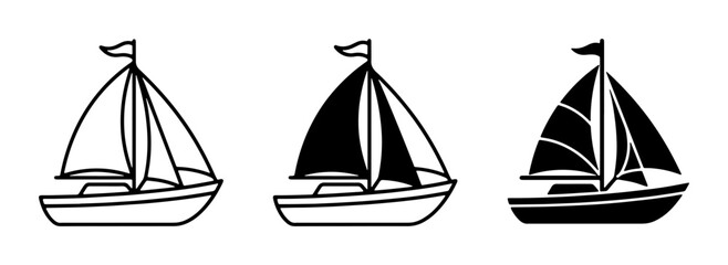 Sailboat Icons Set: Outline, Silhouette, and Filled Vector Graphics for Nautical Themes © Imran