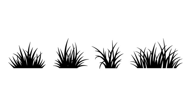 Isolated grass tuft and green lawn clump silhouette vector set