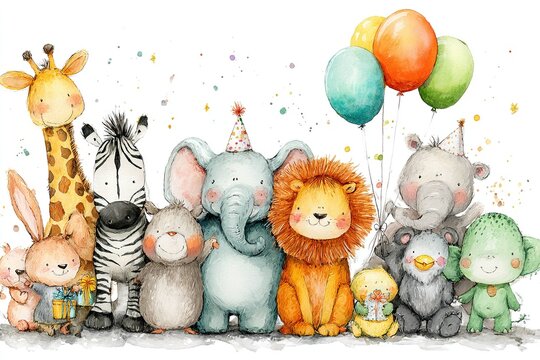cheerful animal clipart for birthday cards