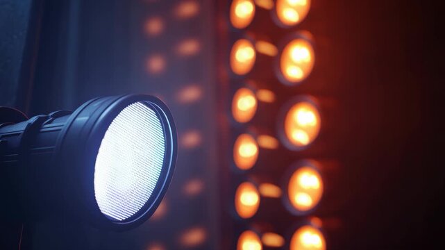 Studio lighting setup with warm and cool lights.