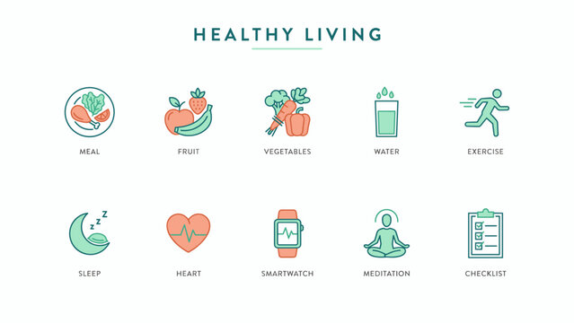 Minimal healthy habit vector icon collection &ndash; Ideal for health app interfaces, lifestyle newsletters, or medical charts.
