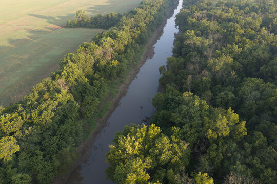 Rural landscape of central Missouri with Blackwater River near town of Blackwater