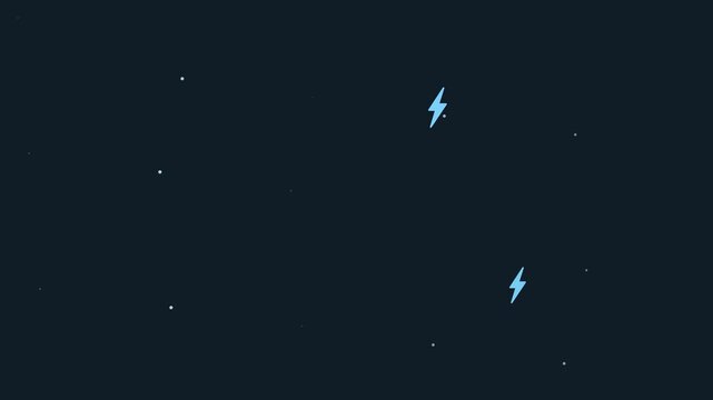 Dynamic motion of lightning strikes in night sky with moving clouds and starry background.