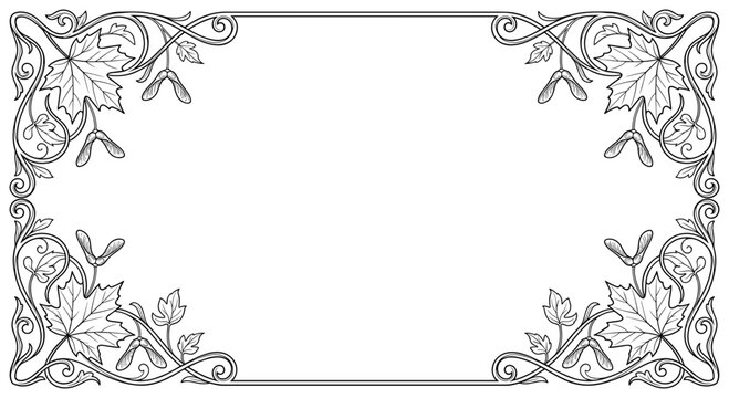 Art Nouveau maple leaf frame vintage botanical border for invitations.