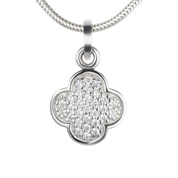 Professional cutout PNG image of a delicate silver pendant featuring a pav&eacute; setting of brilliant clear zircons. Ideal for web design, fashion catalogs, and jewelry editors.
