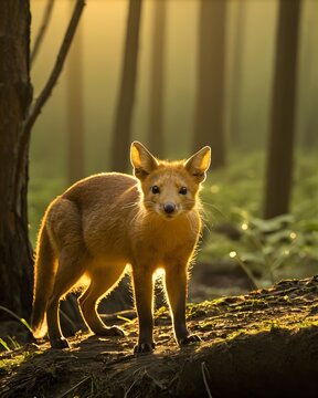 A dhole   rat genetic hybrid experiment ai-generated, fictional species  in a forest basin