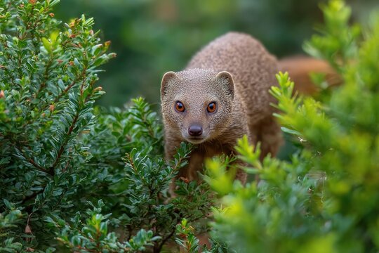 slender mongoose darting through shrubbery