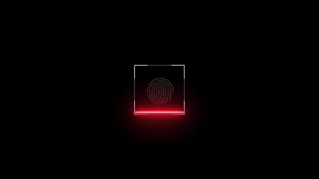 Fingerprint scanner neon shine icon animation. Biometric scanning neon fingerprint icon black background. glowing sleek representation top to bottom scanning
