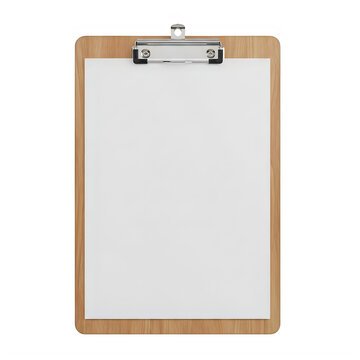 Wooden clipboard with a blank white paper sheet for notes