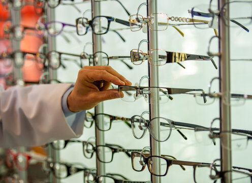 Choosing Eyeglasses From Display.