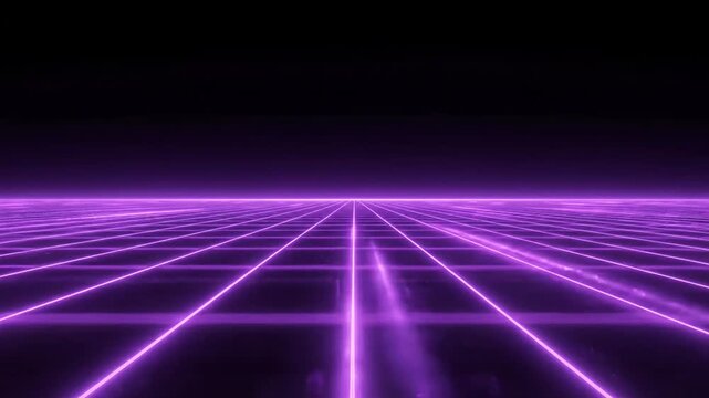 Purple neon perspective grid extending into dark distance.