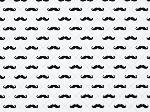 Seamless pattern with black mustaches on a white background