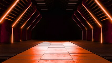 Orange futuristic corridor background with glowing lights for sci fi and industrial themes © Top_Stock