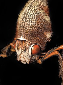 Giant insect model of a treehopper at the MegaBrouci exhibition in Brno