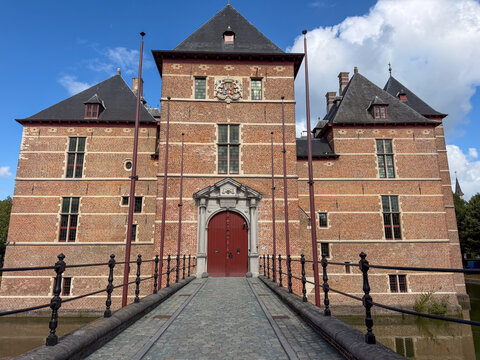 Turnhout, Belgium, July 19, 2026 - Historic Castle of the Dukes of Brabant with moat bridge and entrance in Turnhout, Belgi&euml;