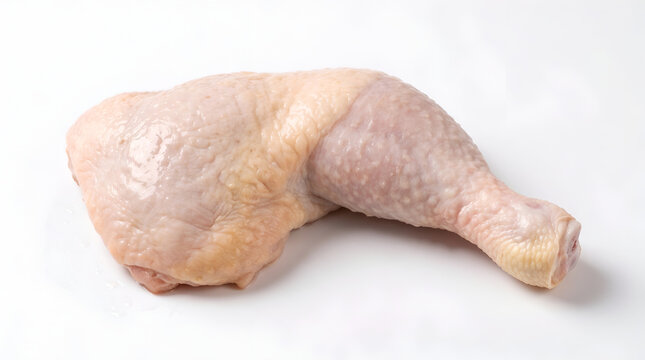 Raw Chicken Leg Quarter with Skin Isolated on White Background, Fresh Poultry Thigh and Drumstick for Cooking and Food Preparation