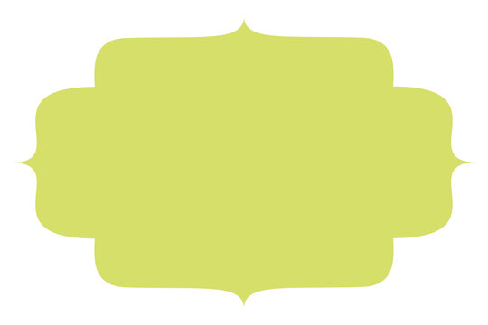 Lime green decorative rectangular label frame with rounded scalloped edges and ornamental details, blank center for text, labels, invitations, greeting cards, stationery, signs, posters. High-res PNG