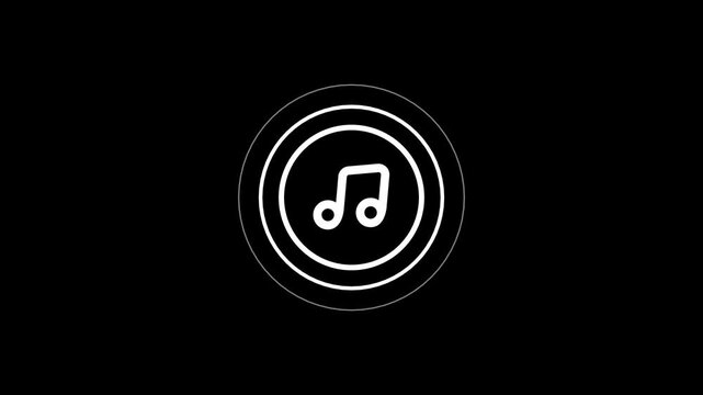 Minimalist white musical note icon animation with pulsing circular outline on black background for digital audio apps.