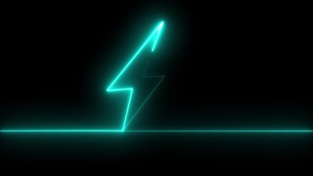 Abstract neon glowing battery charging icon animation on black background. Glowing neon lightning bolt icon, Violet battery icon, Battery charging animation. 4k