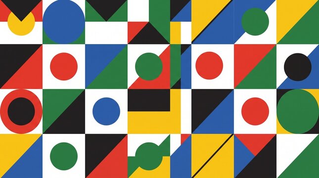 Bauhaus geometric pattern background, abstract colorful shapes mosaic, minimalist primary color art wallpaper design