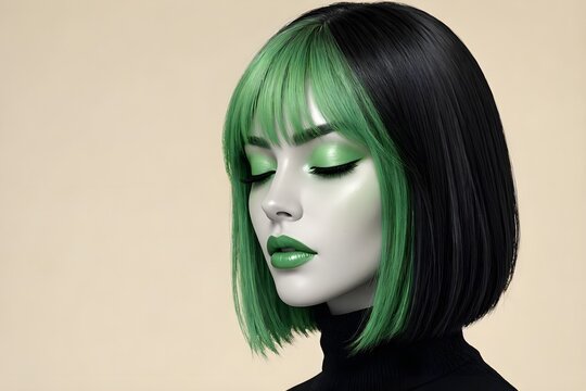 modella con capelli verdi e neri