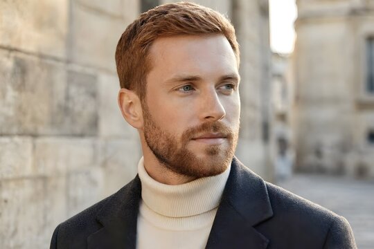 viso di modello moda uomo fashion lifestyle dolcevita girocollo maglione maglioncino