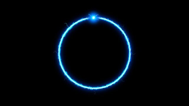 Electric Blue Energy Ring Animation Drawing Circular Plasma Arc with Glowing Sparks Overlay