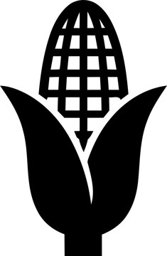 Black and white corn cob icon silhouette isolated on transparent background