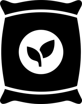 Black and white sack icon with organic leaf symbol isolated on transparent background